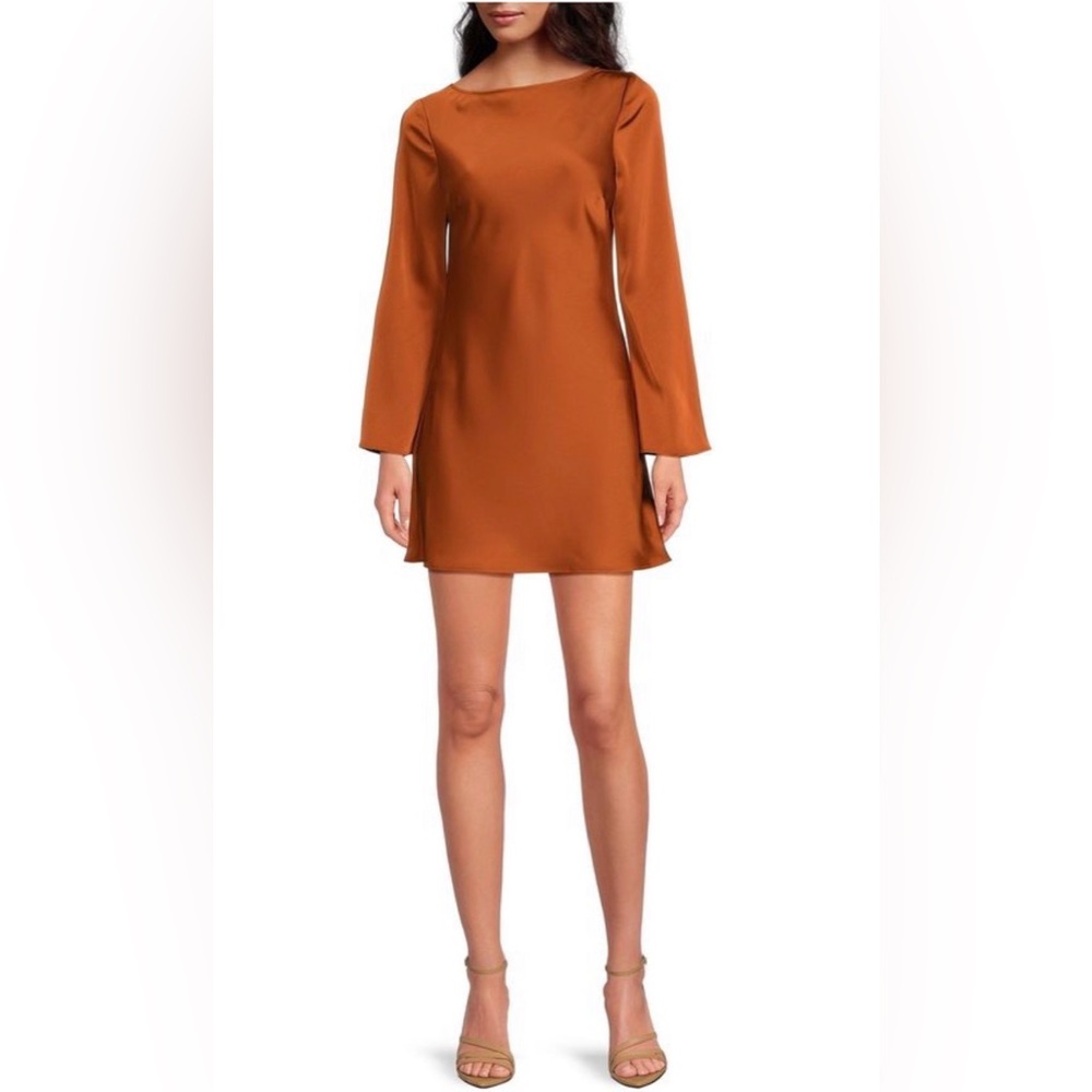 NWT Gianni Bini long sleeve open back Dionne mini dress in cinnamon Size 14